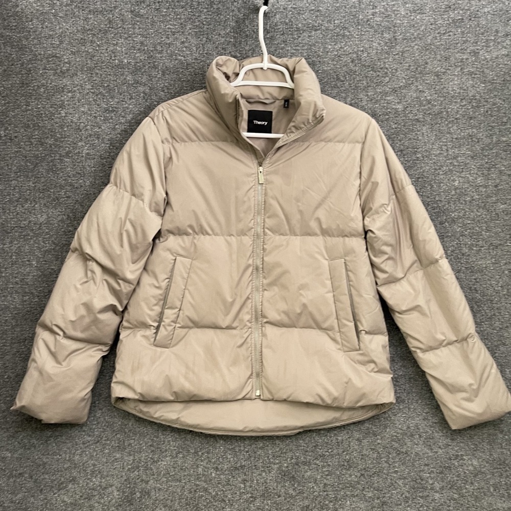 Theory  Stand-Collar Puffer Coat iWomens Sz XS Petite Beige Full Zip